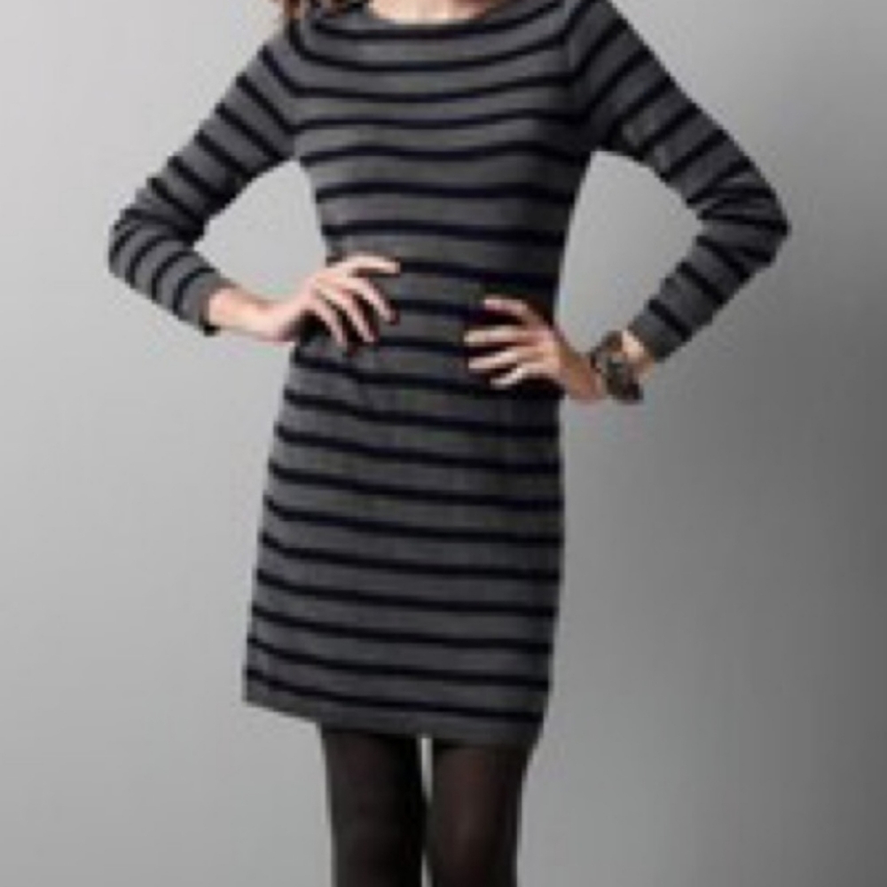 Striped Navy and Gray Sweater Dress